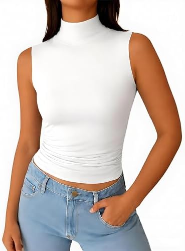 Sakkas 418131 Mock Neck Turtleneck Sleeveless Scuba Crop Top